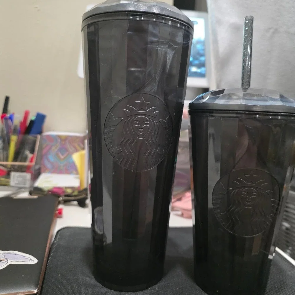 Starbucks Black Faceted Tumbler Set Mom and Me 24oz 16oz Venti Grande Cold Cup